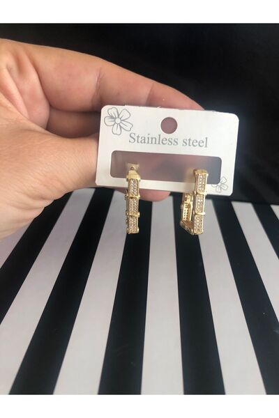 Shimmer 14 Ayar Rengin De Serenay Leyla Zirkon Taşlı Çelik Küpe