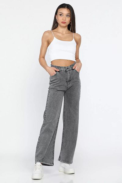 GÜLSELİ High Waist Anthracite Lycra Palazzo Women's Jean Jeans