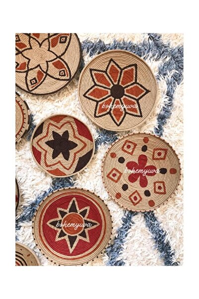 Bohemyuva Rose Serisi 8'li Bohem Afrika Etnik Hasır Duvar Tabak Seti