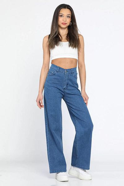 GÜLSELİ Navy Blue High Waist Lycra Women's Jeans - Palazzo Jean