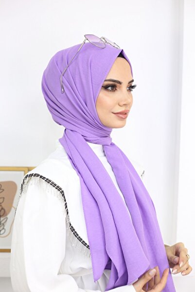 feronis Tesettür Kadın Pamuk Cazz Şal Modeli _ Leylak