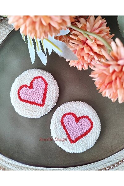 Sewille Design Hand Made Punch Işlemeli Kalpli Araba Bardak Altlığı 7 Cm 2'li...