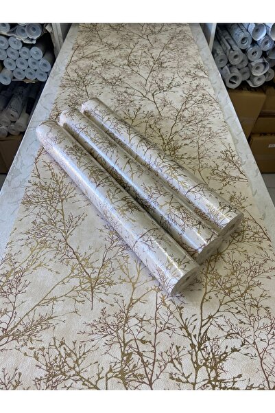 Golden Dokulu Bej/gold Çiçek Desen Duvar Kağıdı