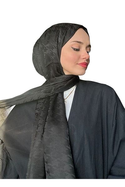MİYA Jacquard Black Houndstooth Patterned Shawl