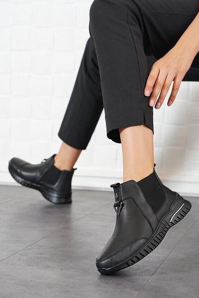 Moda Pie Valer Triangle Buckle - Γνήσιες Δερμάτινες Μαύρες Γυναικείες Μπότες