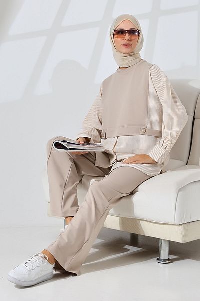 Mihran Butik Stone Color Women's Seasonal Sports and Comfortable Hijab Set