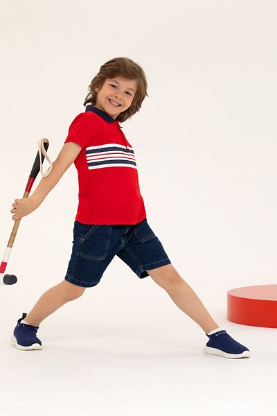 U.S. Polo Assn. Tricou roșu cu gât polo pentru băiat 50266066 -VR030