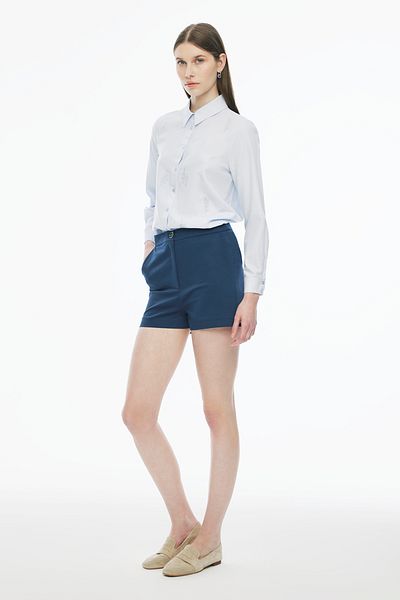 Perspective Indigo Colored Belias Regular Fit Women's Shorts - Short Length