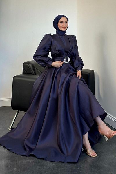 MERVEN AKYÜZ Βραδινό φόρεμα Navy Blue Cleopatra Taffeta
