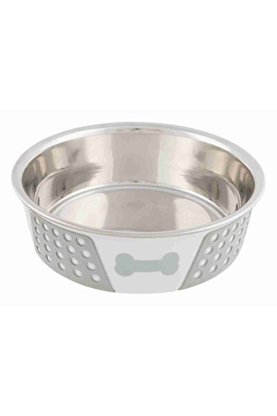 Trixie Köpek Mama Su Kabı Paslanmaz Çelik Silikon 1,4lt 21cm Beyaz Gri
