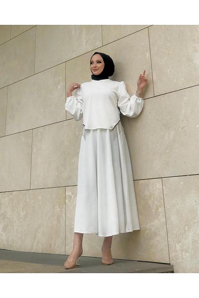 MERVEN AKYÜZ White Poppy Skirt Set