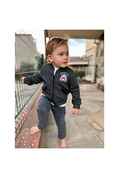 Narnuga Pilot Coat for 4-5-6 Years Old Boy, Long Sleeve Combed Cotton Sweat 3 Piece Set - With Jeans