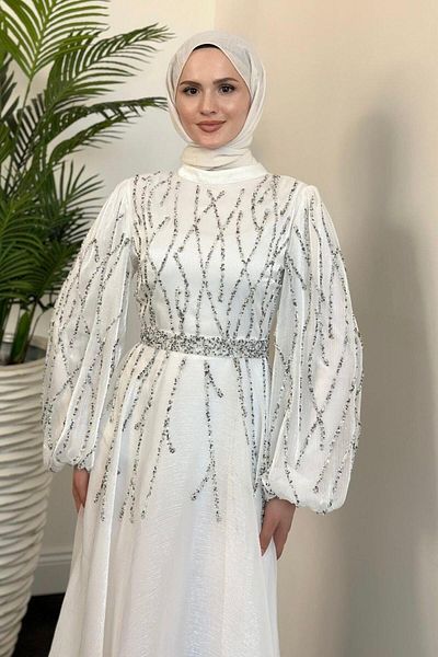 MERVEN AKYÜZ Βραδινό φόρεμα White Rabelia Stone
