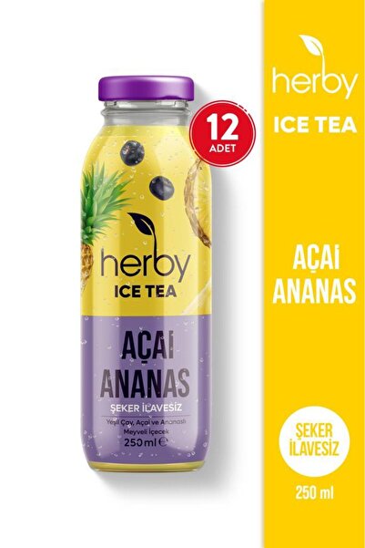 Herby Ice Tea Açai Ananas Soğuk Çay Şeker İlavesiz 250 ml x 12