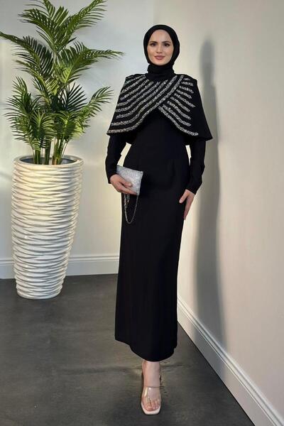 KaSheHa Μαύρο βραδινό φόρεμα Lowel Stone Cape