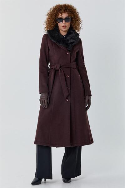 Doque Burgundy Faux Fur Coat