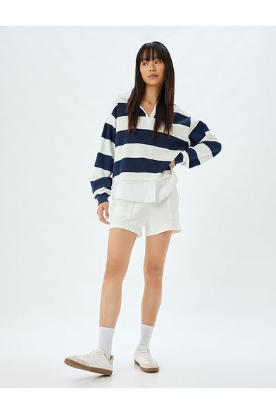 Koton Farbblock-Oversize-Sweatshirt – Hemdkragen, Raster-Design