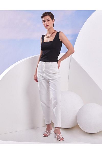 Kayra Mom Jean White cu talie înaltă