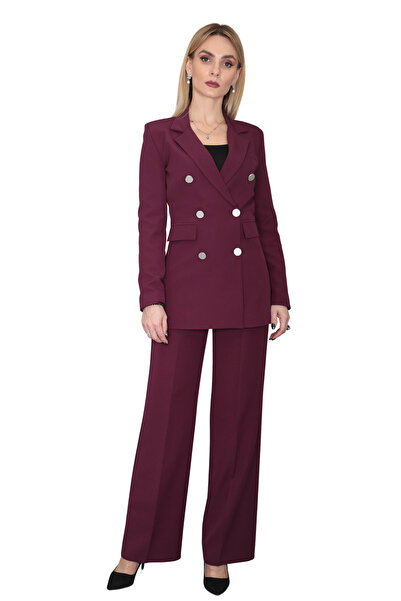 ÖNDER ÖZSOY Erkek Yaka Kuruvaze Blazer Ceket & Bol Paça Pantolon-Mürdüm