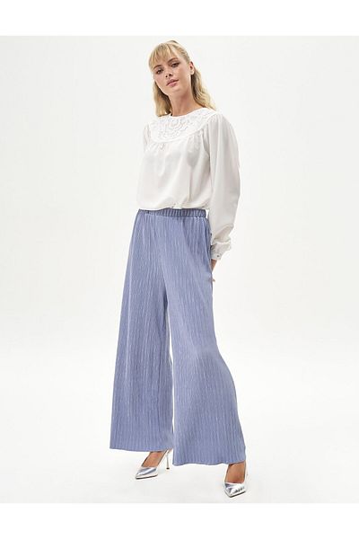 Kayra Pantaloni de aviator cu nervuri albastre - cu talie elastică