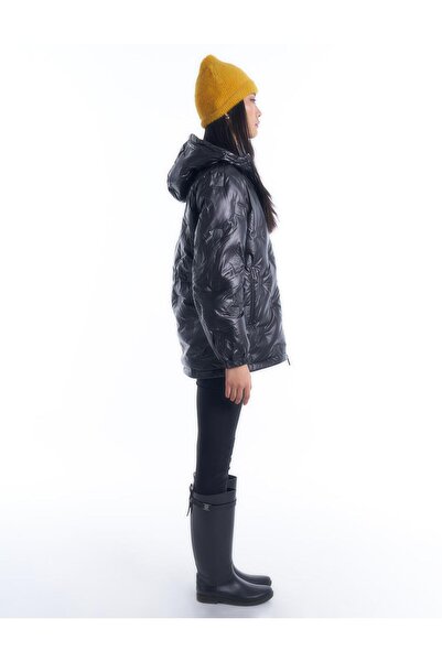 Kayra Monogram Goose Feather Padded Coat Black