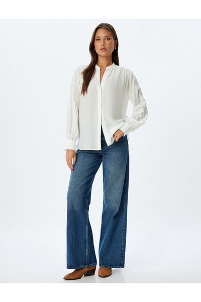 Koton Long Sleeve Collarless Shirt - Buttoned