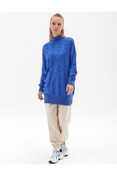 Kayra Decorative Tassel Knitwear Tunic Indigo