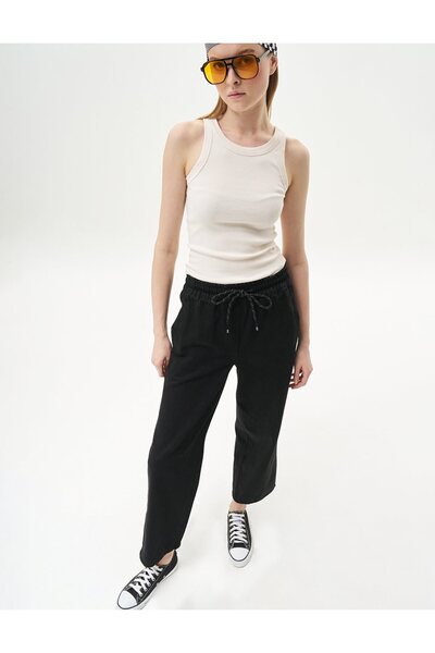 Kayra Kadın Beli Lastikli Denim Pantolon-Siyah