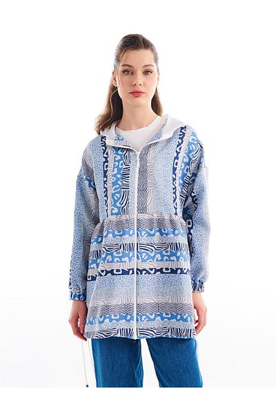 Kayra Abstract Patterned Jacket Indigo
