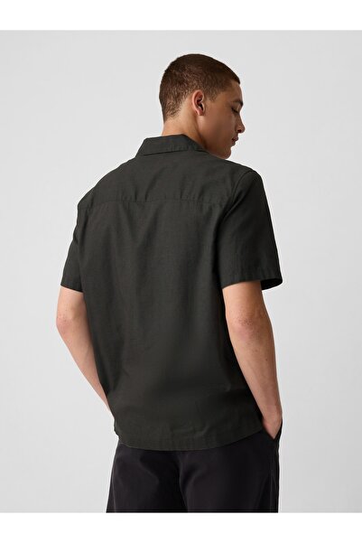 GAP Erkek Siyah Keten Karışımlı Utility Gömlek