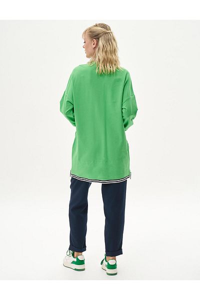 Kayra Hanorac Ribbed Verde Trifoi - Jumătate cu fermoar