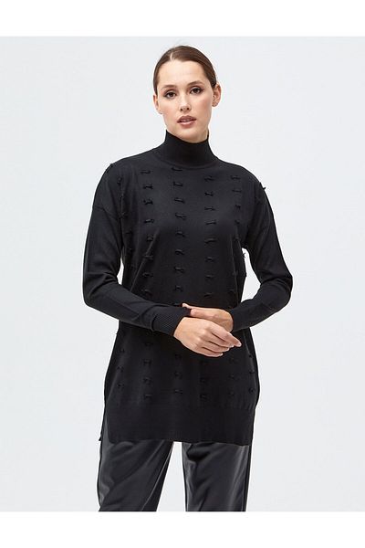 Kayra Decorative Tassel Knitwear Tunic Black