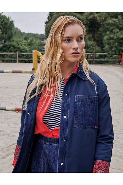 Kayra Jachetă cu snap cu garnitură din denim Albastru bleumarin închis