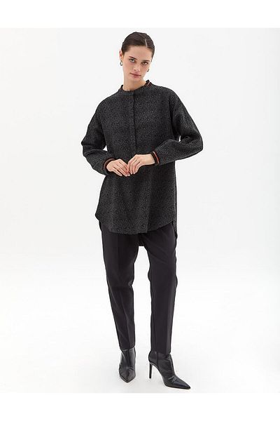 Kayra Half Placket Buttoned Tunic Black