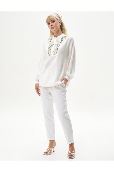 Kayra Nakışlı Yarım Pat Bluz Sarı