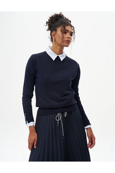 Kayra Navy Blue Basic Knitwear Blouse