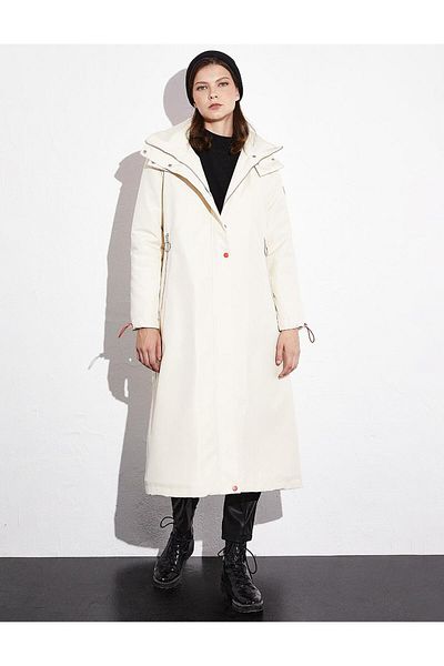 Kayra Hooded Stand Collar Coat Cream