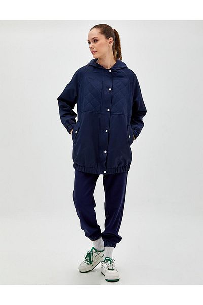 Kayra Navy Blue Short Quilted Coat