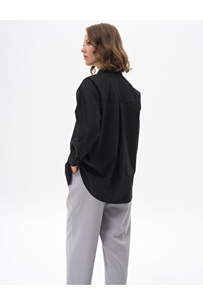 Kayra Düğmeli Poplin Gömlek Siyah