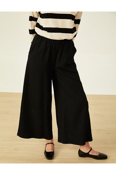 KYR Black Crinkle Wide Leg Trousers