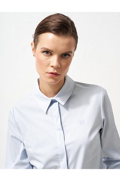 Kayra Tunica din Poplin Ice Blue - Guler de camasa