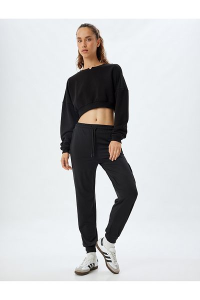 Koton Tepláky Jogger s vysokým pasem a krajkou - Loose Fit Interlock s detailem kapes