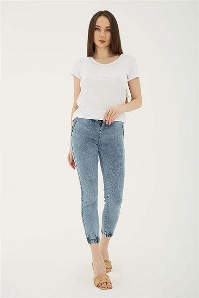 Fashion Friends Elastic Waist and Leg Denim Trousers - A.Blue