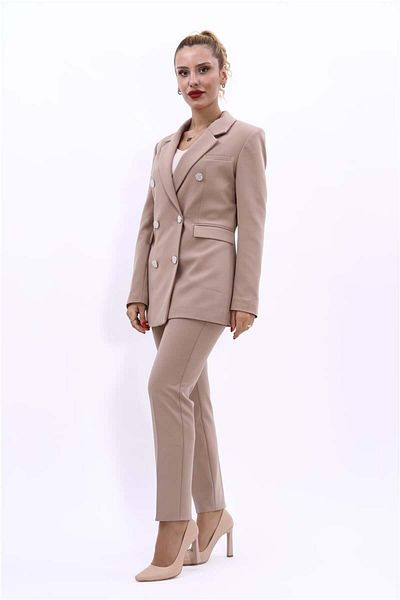 ÖNDER ÖZSOY Stone Colored Blazer Jacket and Pipe Leg Trousers Set