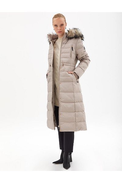 Kayra Goose Feather Filled Long Coat Stone