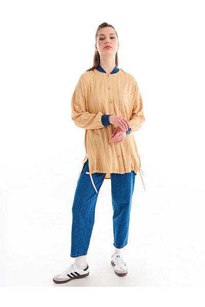 KYR Beige Tunic - College Collar, Back with Bird Eye Detail