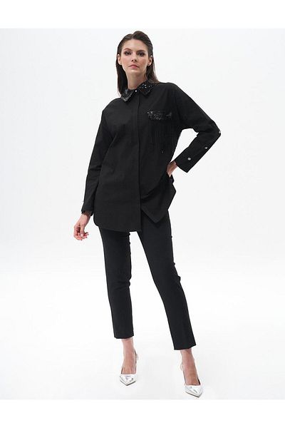 Kayra Black Carrot Cut Basic Trousers
