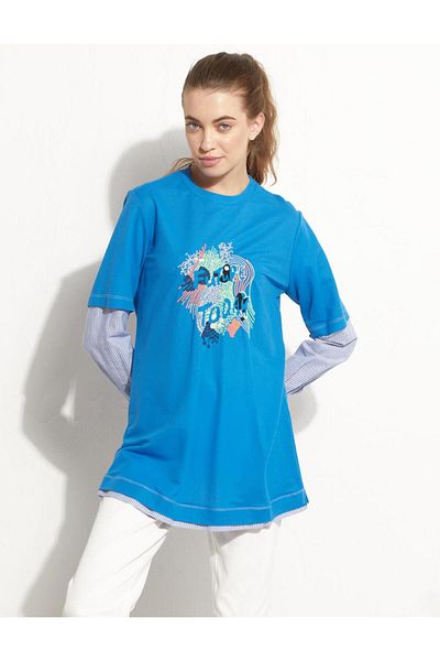 Kayra Pulover stratificat brodat Albastru cobalt