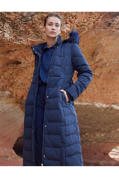 Kayra Goose Feather Filled Belted Coat Navy Blue