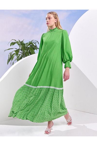 Kayra Φόρεμα Clover Green Balloon με λεπτομέρεια με πτερύγια